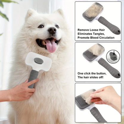 Self-Cleaning Pet Hair Remover Comb – Dog & Cat Slicker Grooming Brush