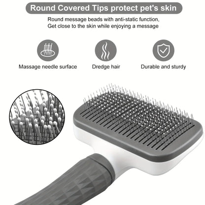 Self-Cleaning Pet Hair Remover Comb – Dog & Cat Slicker Grooming Brush